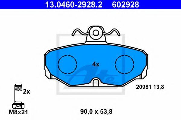 Комплект тормозных колодок, дисковый тормоз ATE 13.0460-2928.2