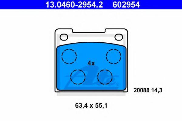 Комплект тормозных колодок, дисковый тормоз ATE 13.0460-2954.2