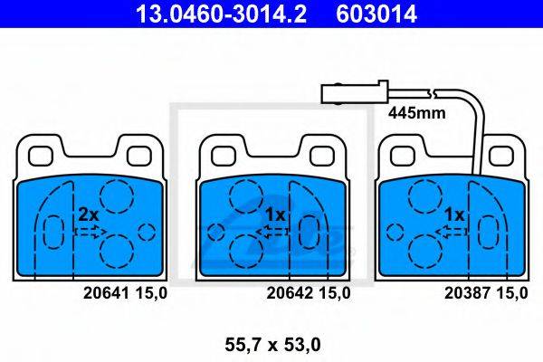 Комплект тормозных колодок, дисковый тормоз ATE 13.0460-3014.2