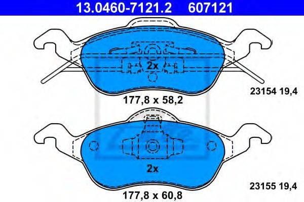 Комплект тормозных колодок, дисковый тормоз ATE 13.0460-7121.2