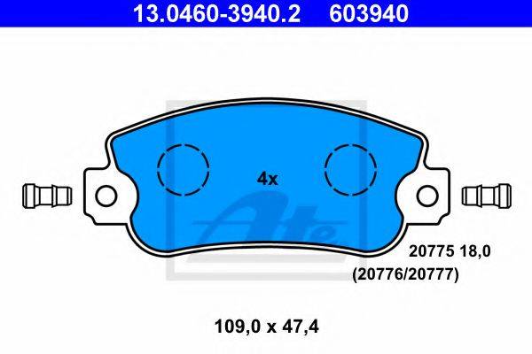 Комплект тормозных колодок, дисковый тормоз ATE 13.0460-3940.2