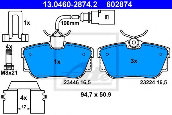 Комплект тормозных колодок, дисковый тормоз ATE 13.0460-2874.2