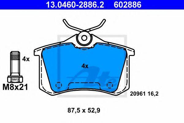 Комплект тормозных колодок, дисковый тормоз ATE 13.0460-2886.2