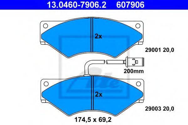Комплект тормозных колодок, дисковый тормоз ATE 13.0460-7906.2