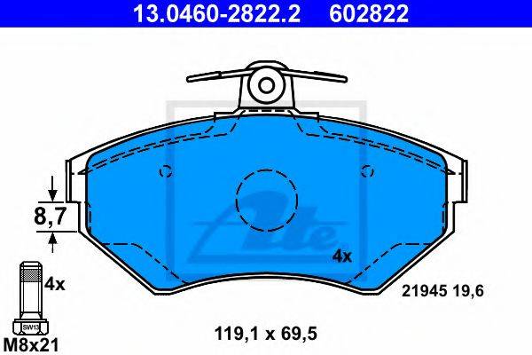 Комплект тормозных колодок, дисковый тормоз ATE 13.0460-2822.2