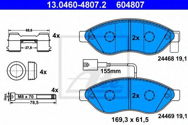 Комплект тормозных колодок, дисковый тормоз ATE 13.0460-4807.2