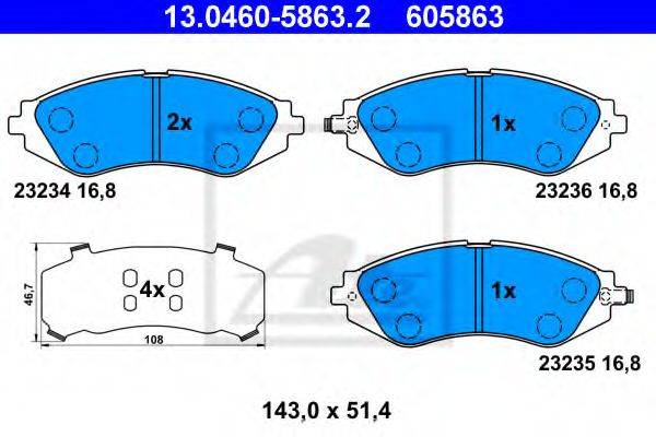 Комплект тормозных колодок, дисковый тормоз ATE 13.0460-5863.2