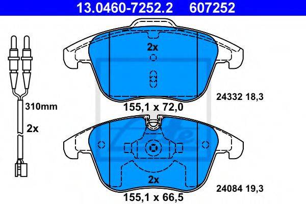 Комплект тормозных колодок, дисковый тормоз ATE 13.0460-7252.2