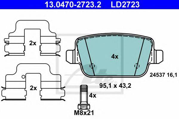 Комплект тормозных колодок, дисковый тормоз ATE 13.0470-2723.2