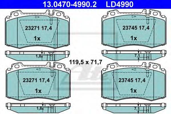 Комплект тормозных колодок, дисковый тормоз ATE 13.0470-4990.2