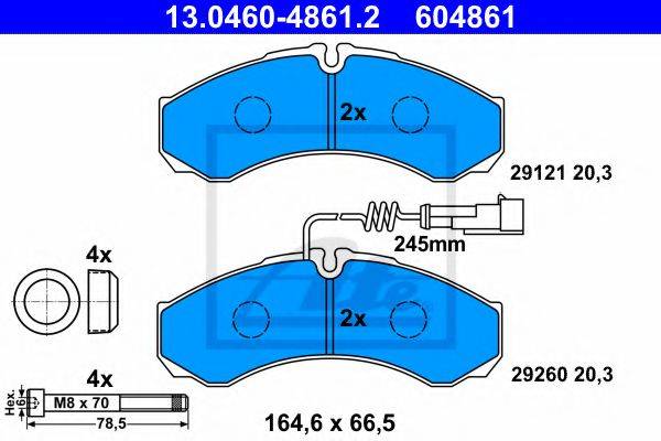 Комплект тормозных колодок, дисковый тормоз ATE 13.0460-4861.2