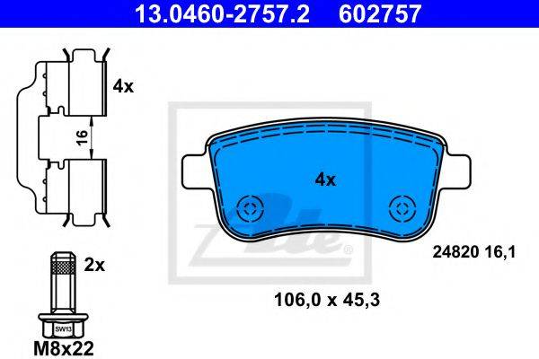 Комплект тормозных колодок, дисковый тормоз ATE 13.0460-2757.2