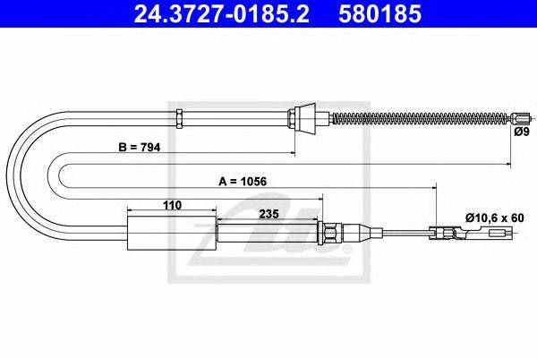 Трос, стояночная тормозная система ATE 24.3727-0185.2