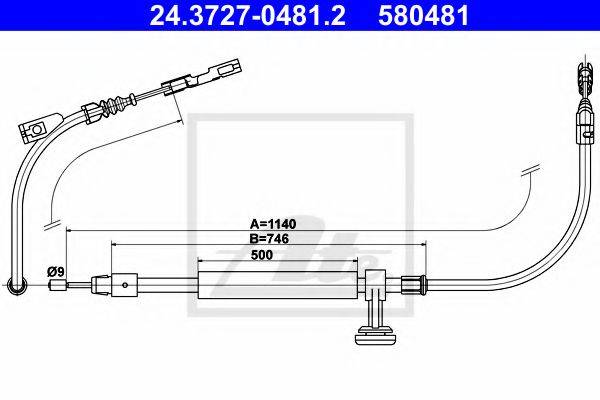 Трос, стояночная тормозная система ATE 24.3727-0481.2