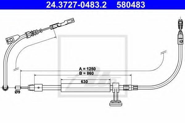 Трос, стояночная тормозная система ATE 24.3727-0483.2