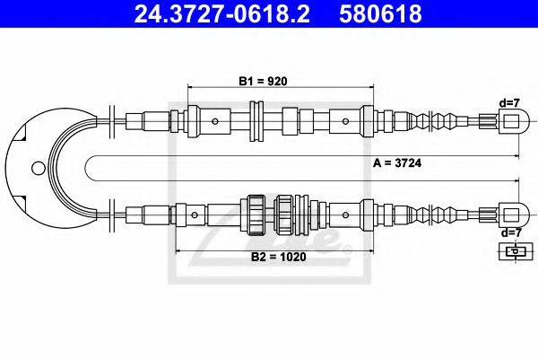 Трос, стояночная тормозная система ATE 24.3727-0618.2