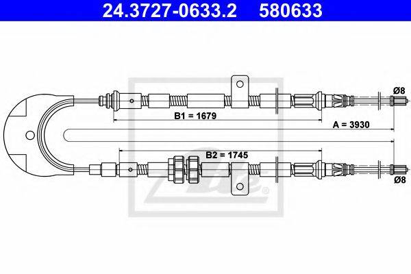Трос, стояночная тормозная система ATE 24.3727-0633.2