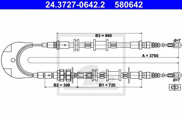 Трос, стояночная тормозная система ATE 24.3727-0642.2