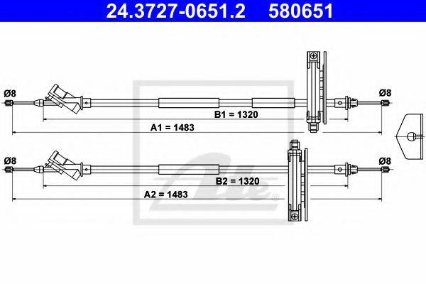 Трос, стояночная тормозная система ATE 24.3727-0651.2
