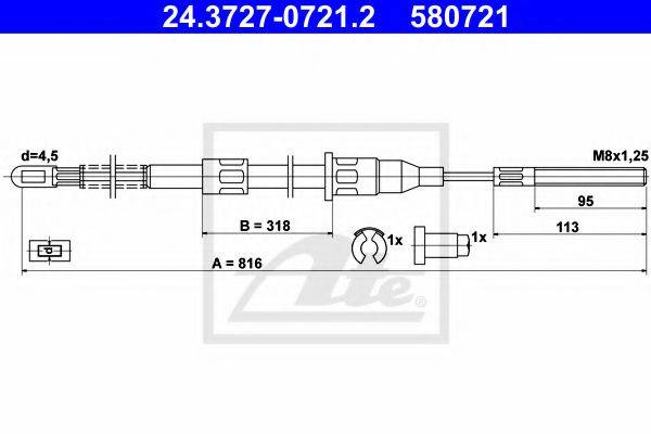Трос, стояночная тормозная система ATE 24.3727-0721.2