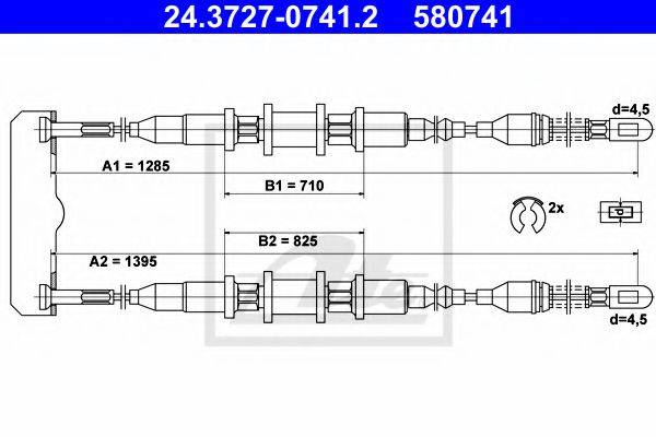 Трос, стояночная тормозная система ATE 24.3727-0741.2