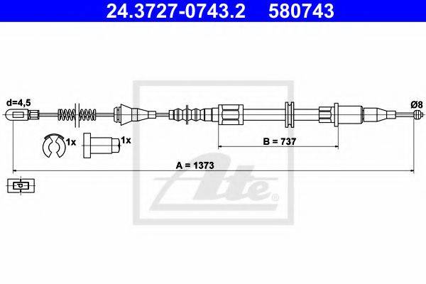 Трос, стояночная тормозная система ATE 24.3727-0743.2