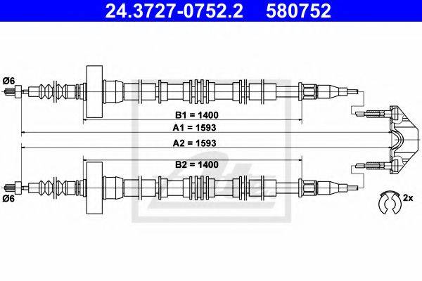 Трос, стояночная тормозная система ATE 24.3727-0752.2