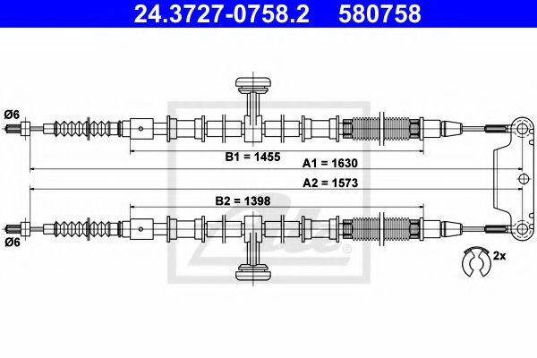 Трос, стояночная тормозная система ATE 24.3727-0758.2