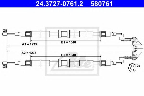 Трос, стояночная тормозная система ATE 24.3727-0761.2