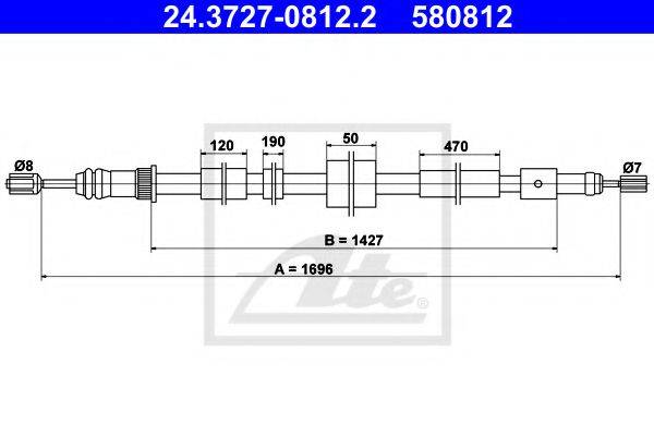 Трос, стояночная тормозная система ATE 24.3727-0812.2