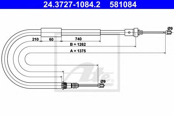 Трос, стояночная тормозная система ATE 24.3727-1084.2