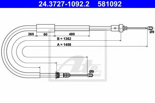 Трос, стояночная тормозная система ATE 24.3727-1092.2