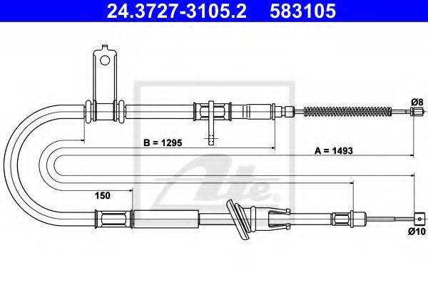 Трос, стояночная тормозная система ATE 24.3727-3105.2
