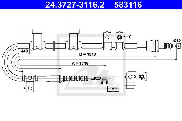 Трос, стояночная тормозная система ATE 24.3727-3116.2