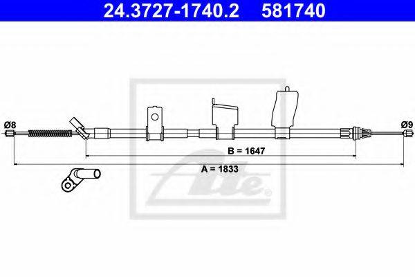 Трос, стояночная тормозная система ATE 24.3727-1740.2