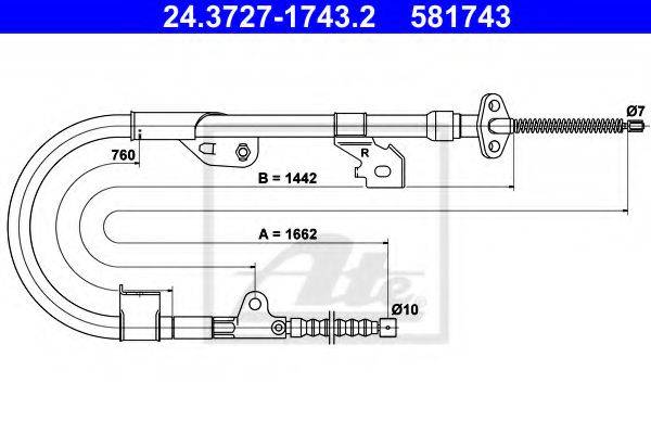Трос, стояночная тормозная система ATE 24.3727-1743.2