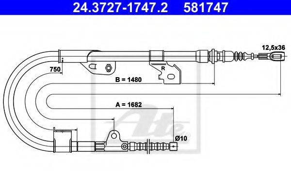 Трос, стояночная тормозная система ATE 24.3727-1747.2