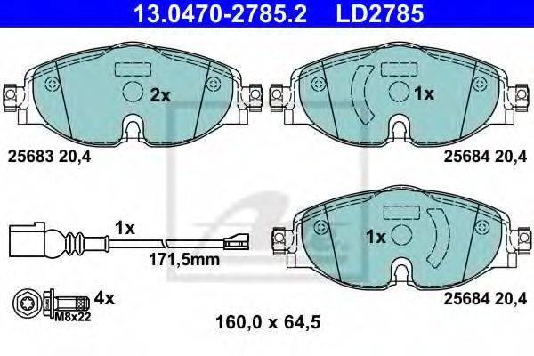 Комплект тормозных колодок, дисковый тормоз ATE 13.0470-2785.2