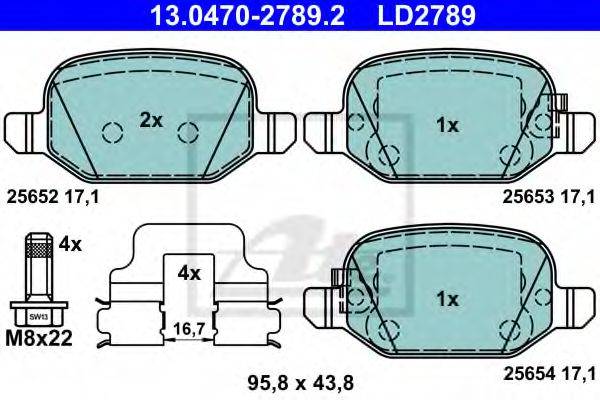 Комплект тормозных колодок, дисковый тормоз ATE 13.0470-2789.2