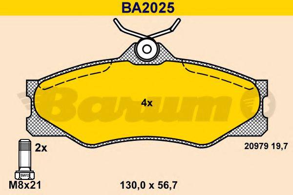 Комплект тормозных колодок, дисковый тормоз BARUM BA2025