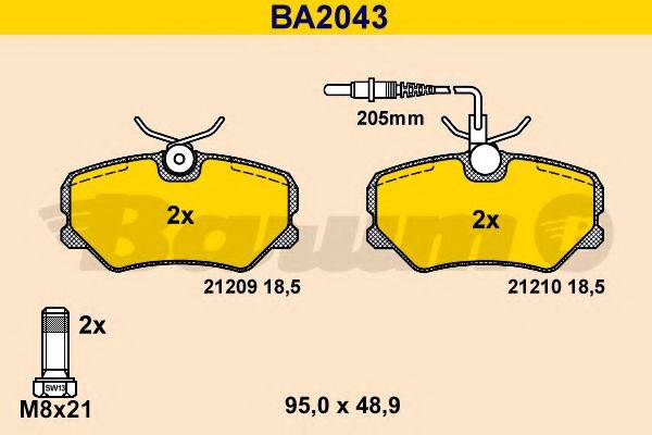 Комплект тормозных колодок, дисковый тормоз BARUM BA2043