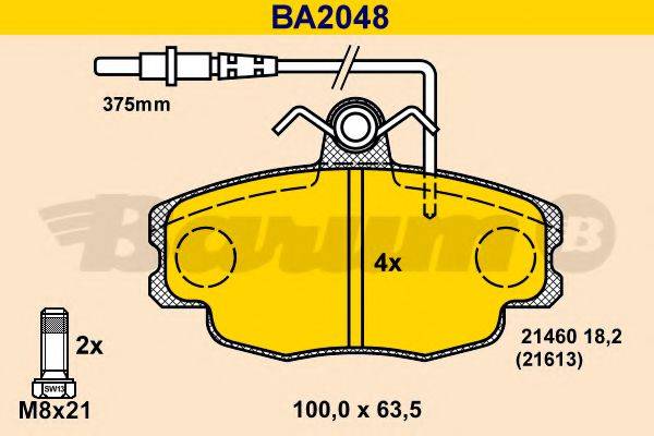 Комплект тормозных колодок, дисковый тормоз BARUM BA2048