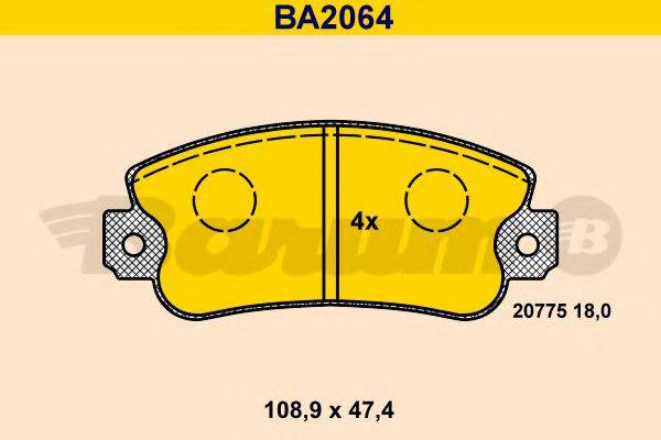 Комплект тормозных колодок, дисковый тормоз BARUM BA2064