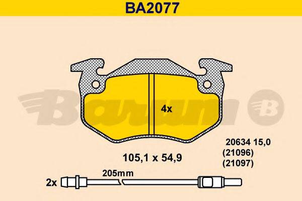 Комплект тормозных колодок, дисковый тормоз BARUM BA2077