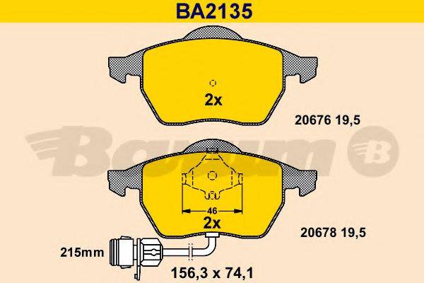 Комплект тормозных колодок, дисковый тормоз BARUM BA2135