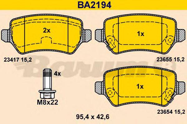 Комплект тормозных колодок, дисковый тормоз BARUM BA2194
