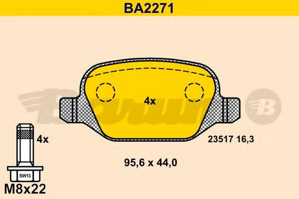 Комплект тормозных колодок, дисковый тормоз BARUM BA2271