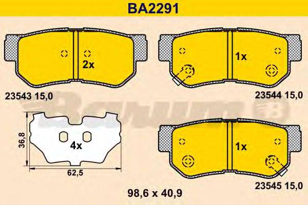 Комплект тормозных колодок, дисковый тормоз BARUM BA2291