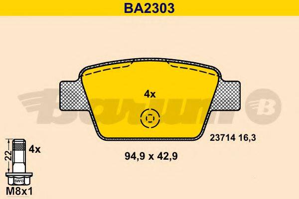 BARUM BA2303 Комплект тормозных колодок, дисковый тормоз
