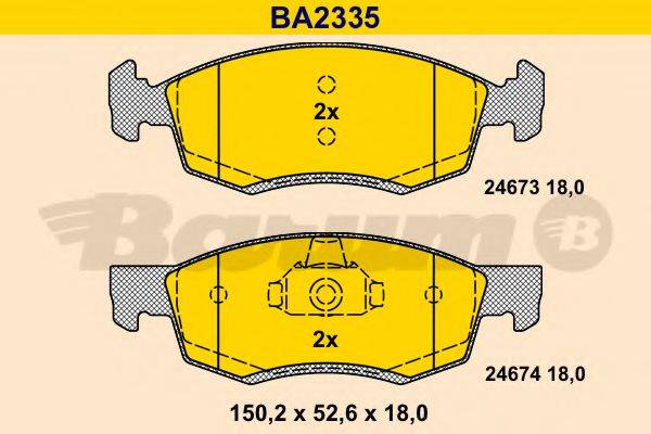 Комплект тормозных колодок, дисковый тормоз BARUM BA2335